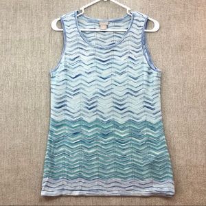 Chicos Zig Zag Blue Green Ombre Knit Tank Top Size 1/Medium